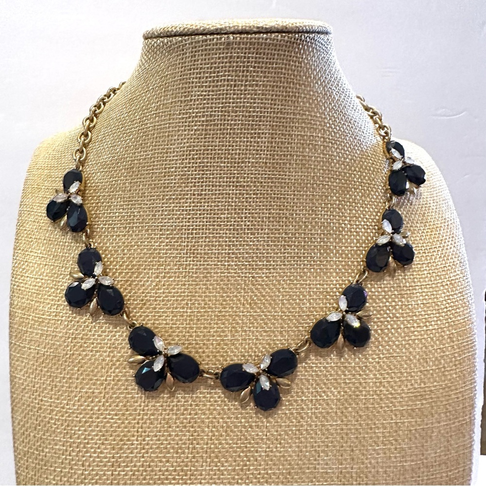 J. CREW Statement Necklace gold w/ jewels in dark navy blue & Aurora borealis